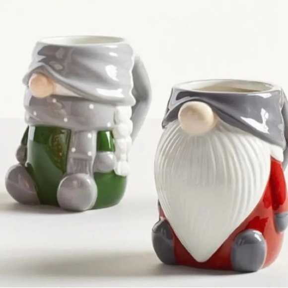 Pottery Barn Gnome Shaped Ceramic Mugs Set of 2 Coffee Tea Mugs Cups RARE FIND!! - Picture 6 of 15